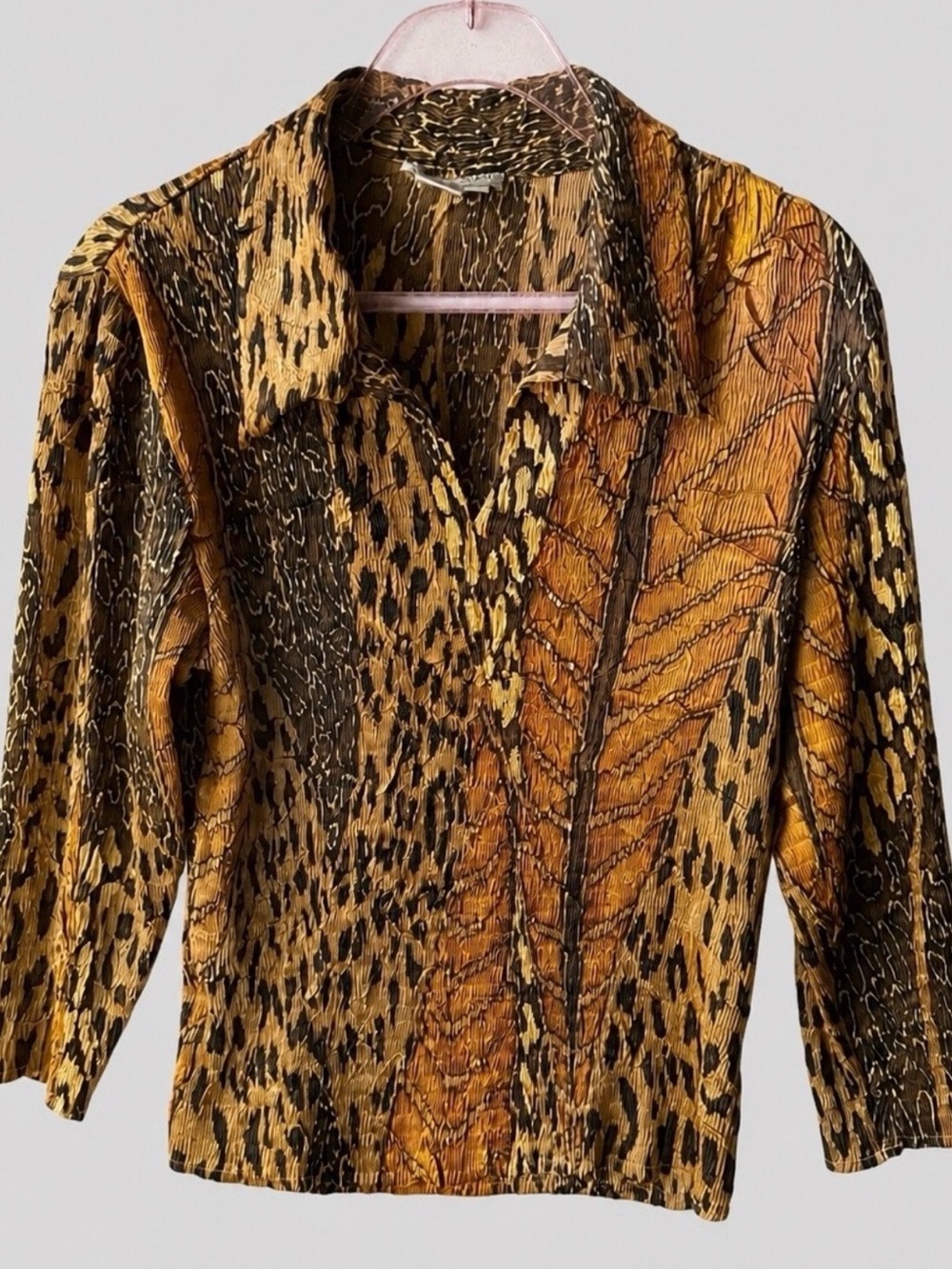VTG Alberto Makali Black and Golden Brown Animal-Print Blouse
